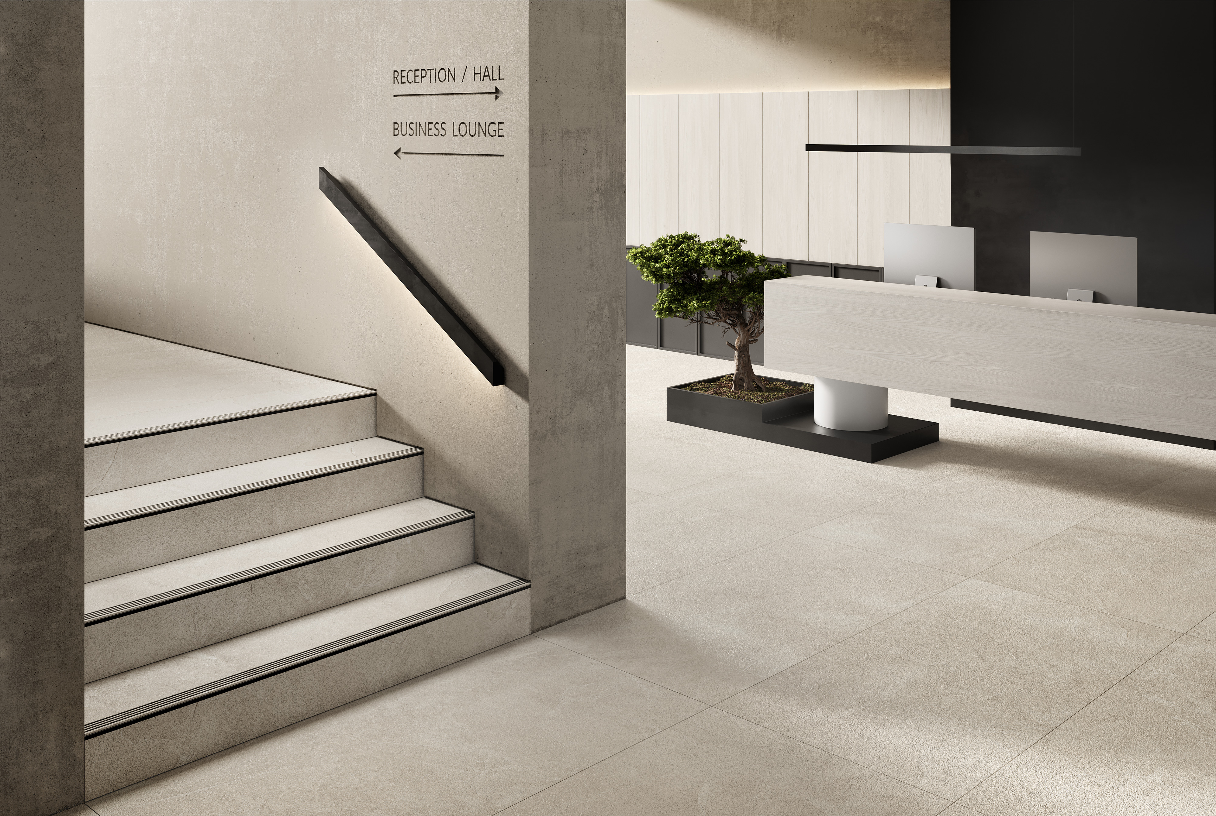 Płytki stopnicowe Tubądzin CARE w minimalistycznej aranżacji