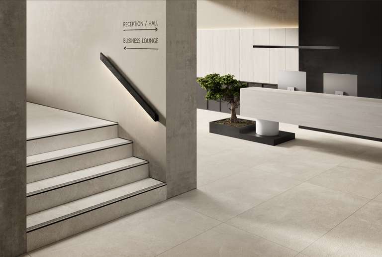 Płytki stopnicowe Tubądzin CARE w minimalistycznej aranżacji